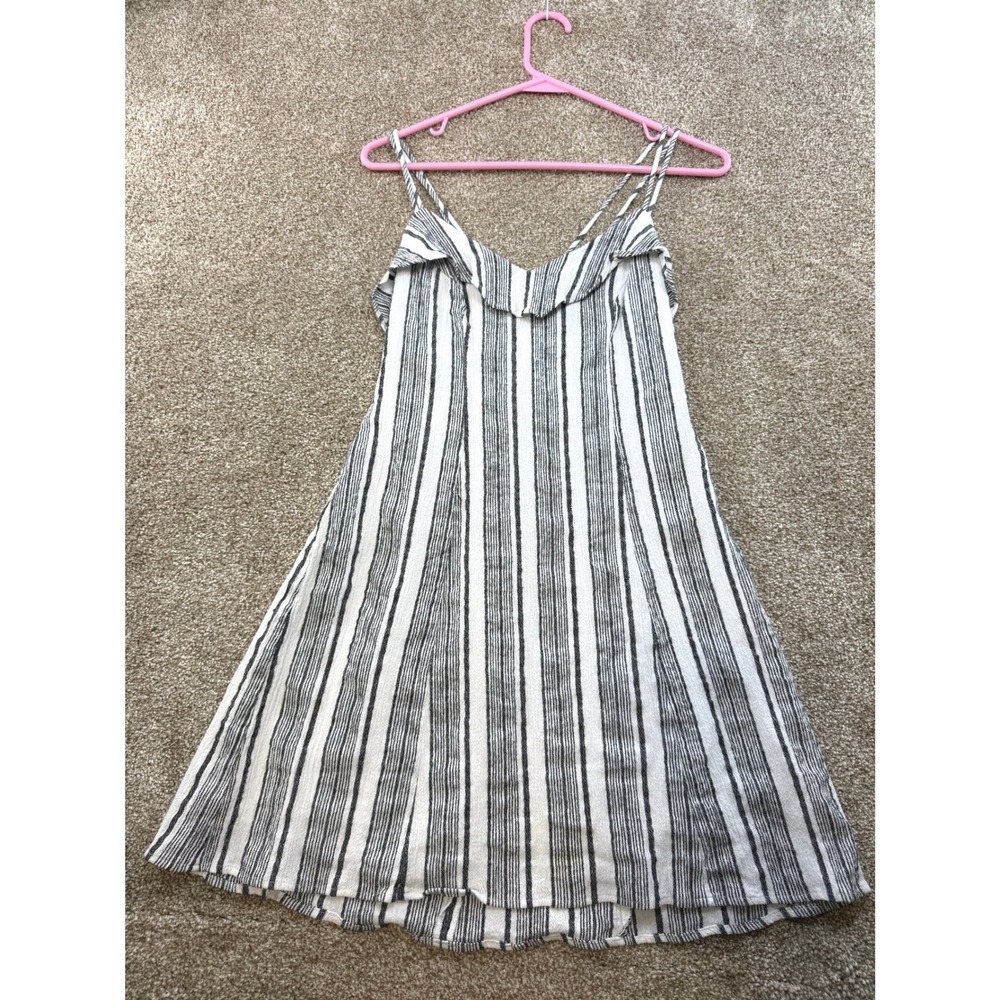 Lush Womens Black White Striped Ruffle Mini Dress Strappy Back M Summer Boho